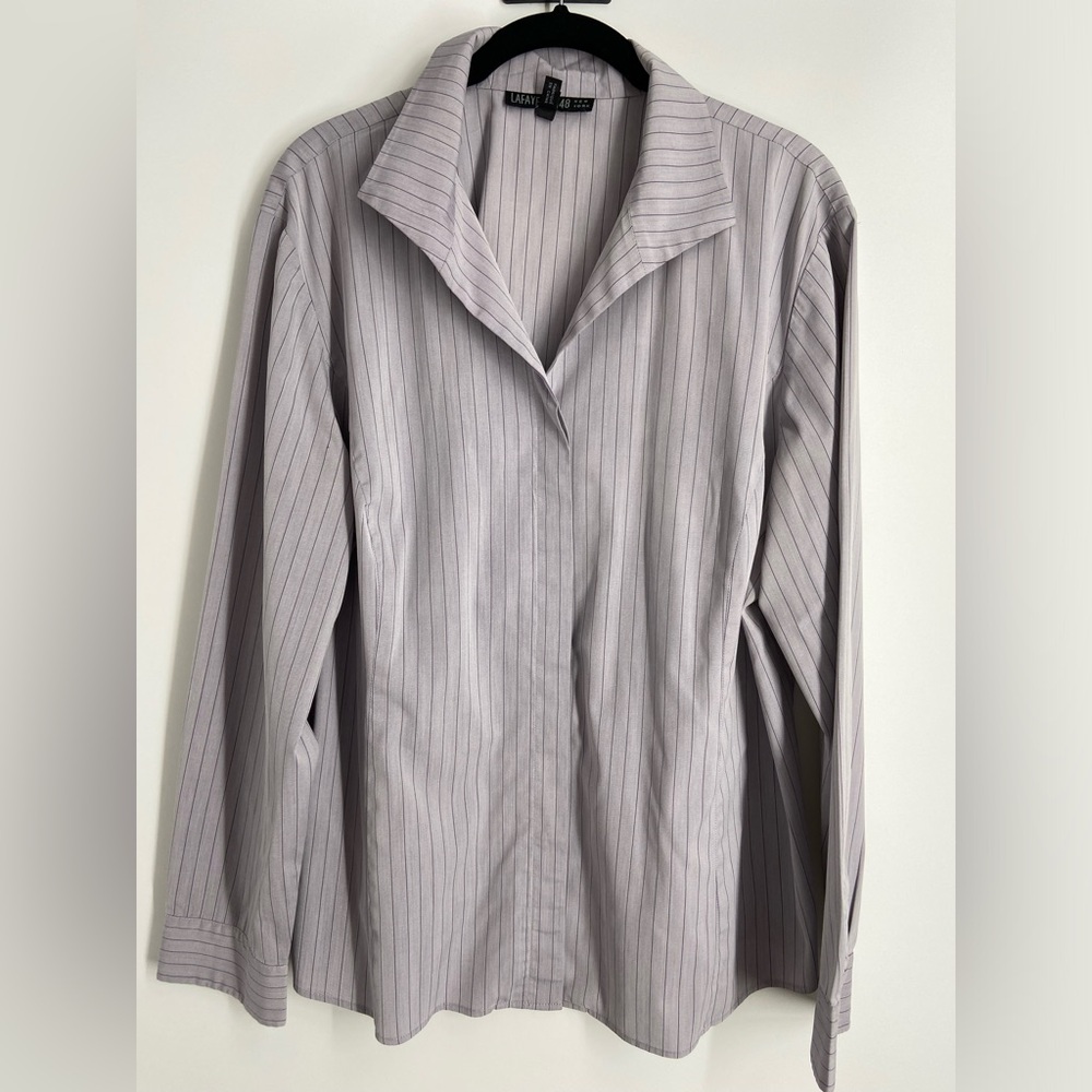 Lafayette 148 NY‎ women’s button down, pin stripe Tonal Purple top size 16 - Picture 1 of 12
